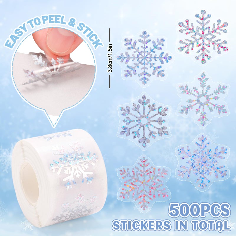 وولاين ملصقات ندفة الثلج الشتوية من Whaline، ملصقات ختم ندفة الثلج الفضية بالليزر، ملصقات ذاتية اللصق مقاومة للماء لعيد الميلاد، ديكور مجلة المغلف، عطلة عيد الميلاد، 500 قطعة - Image 2